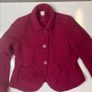 Ecru Boucle Blazer Jacket Hot Pink Magenta Size Medium